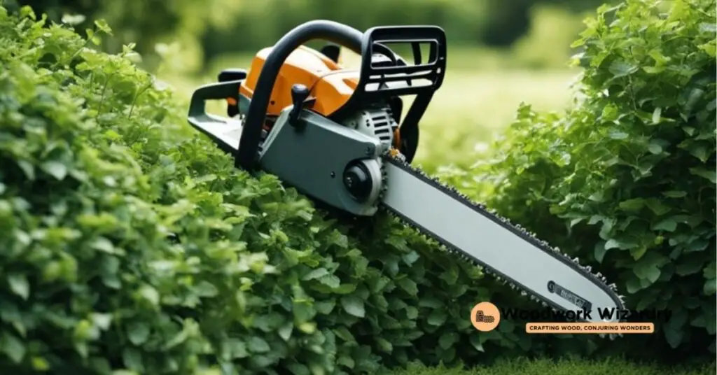 Preparing to Cut a Hedge With a Chainsaw