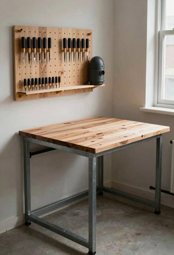 How to Set Up a Woodworking Shop in Your Apartment 5 fold down wall mounted workbench