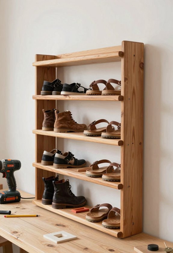 10 Woodworking Projects You Can Finish in 4 Hours 4 wall mounted boot and sandal rack