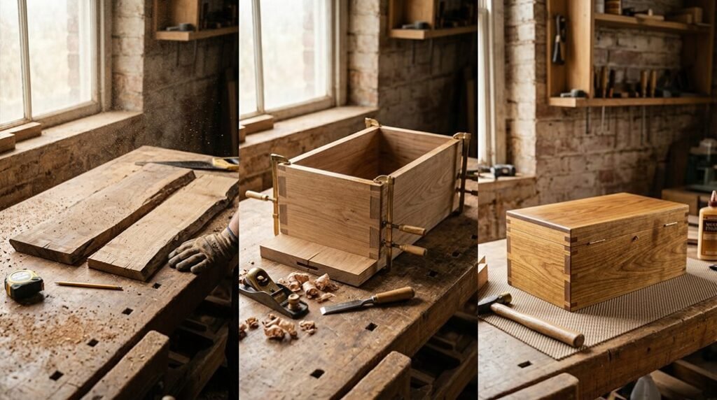 wooden box in three steps